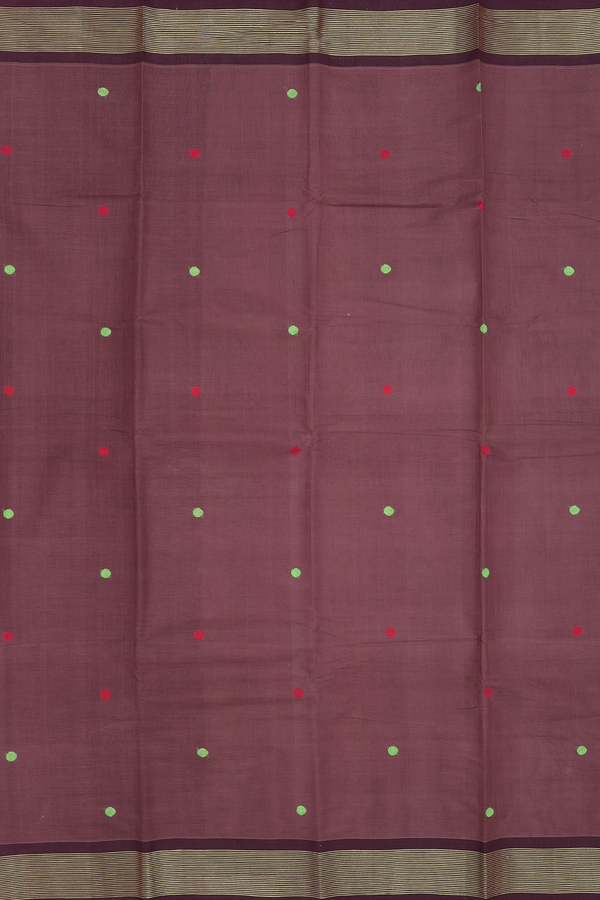 Chettinadu Cotton Saree In Brown With Threadwork Buttas