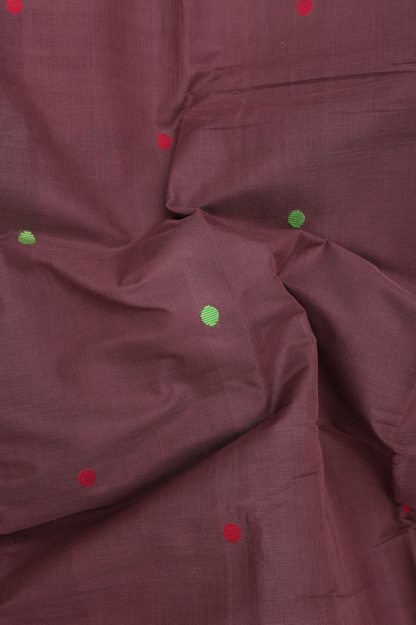 Chettinadu Cotton Saree In Brown With Threadwork Buttas