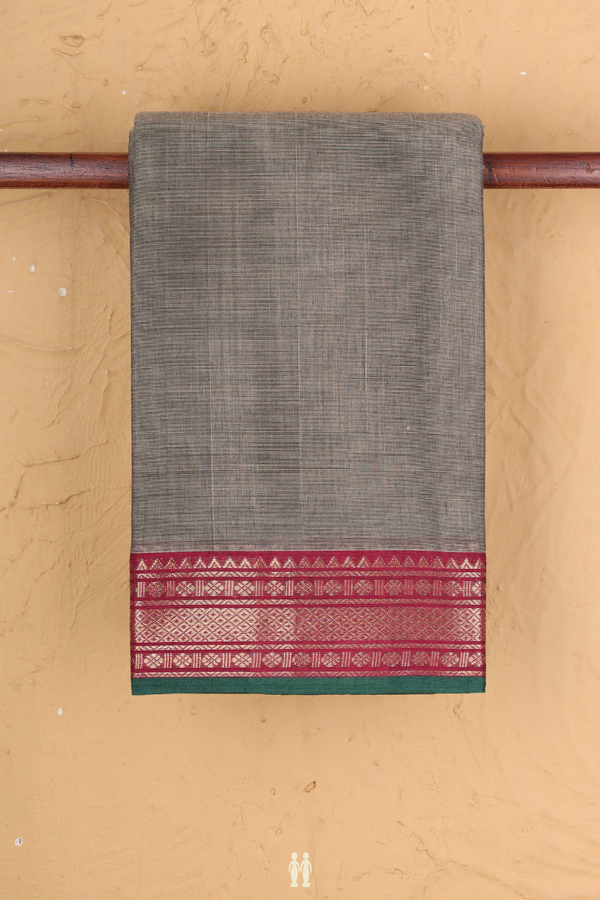 Chettinadu Cotton Saree In Brownish Grey With Zari Border