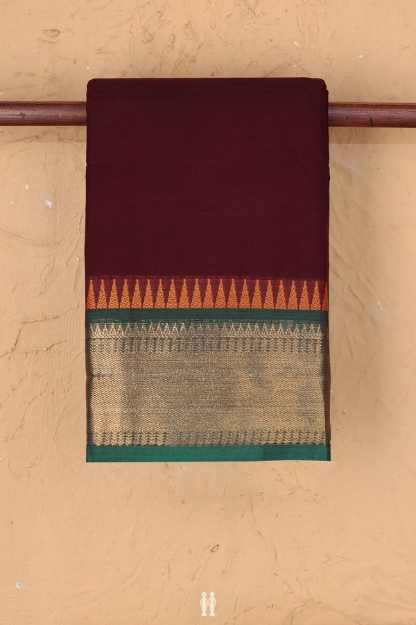 Chettinadu Cotton Saree In Burgundy Red With Contrast Border