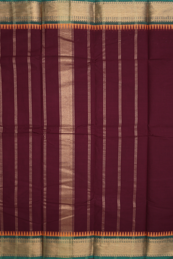 Chettinadu Cotton Saree In Burgundy Red With Contrast Border