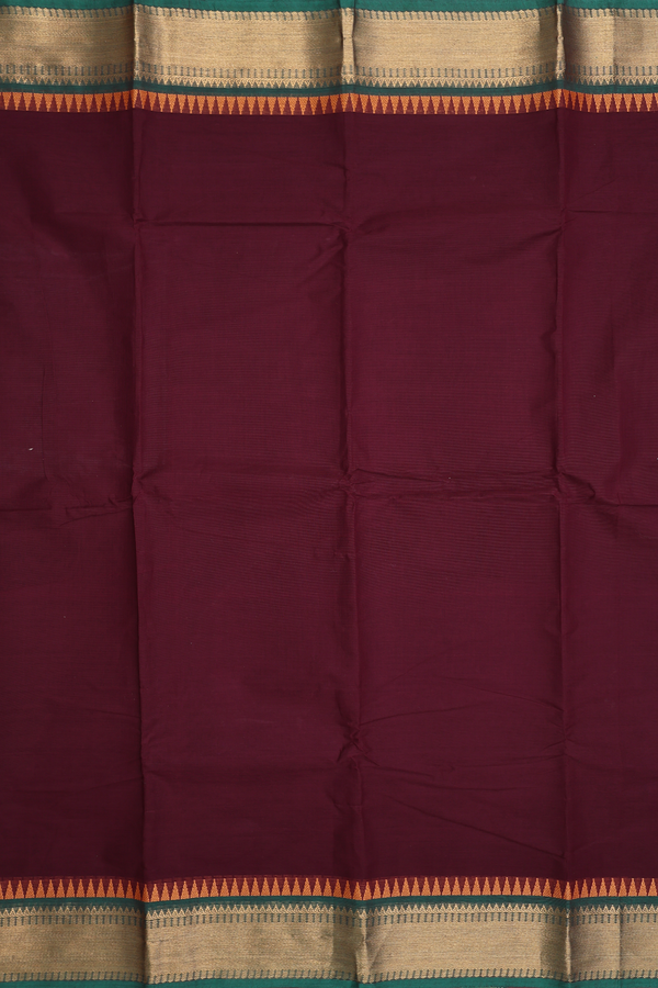 Chettinadu Cotton Saree In Burgundy Red With Contrast Border