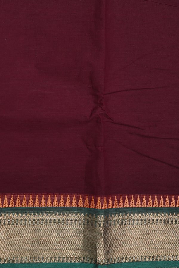 Chettinadu Cotton Saree In Burgundy Red With Contrast Border