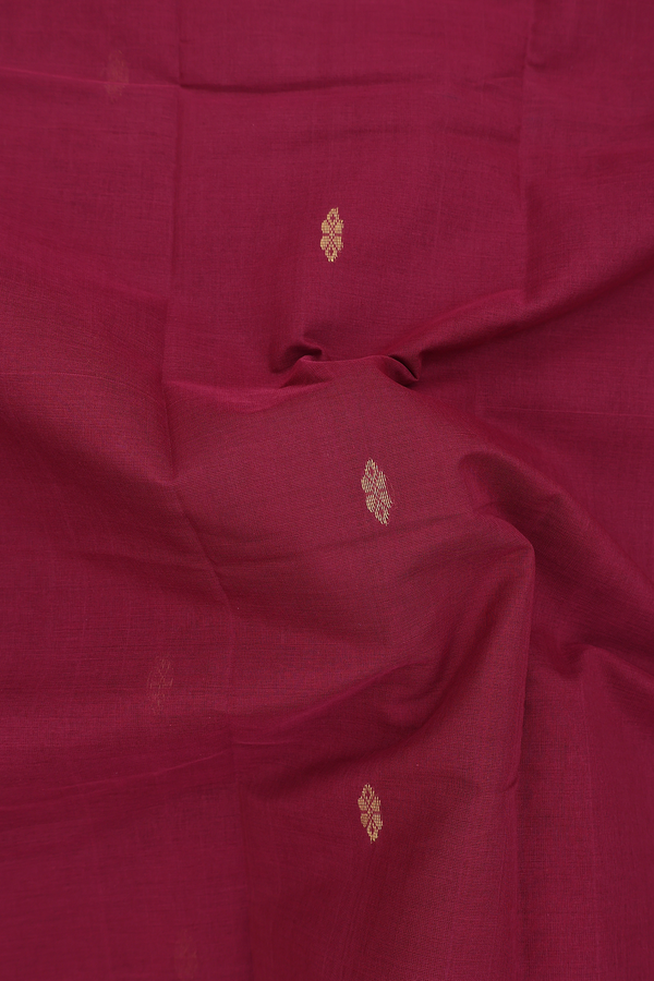 Chettinadu Cotton Saree In Burgundy Red With Floral Buttas