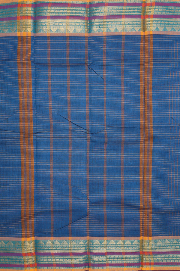 Chettinadu Cotton Saree In Capri Blue With Checks Design