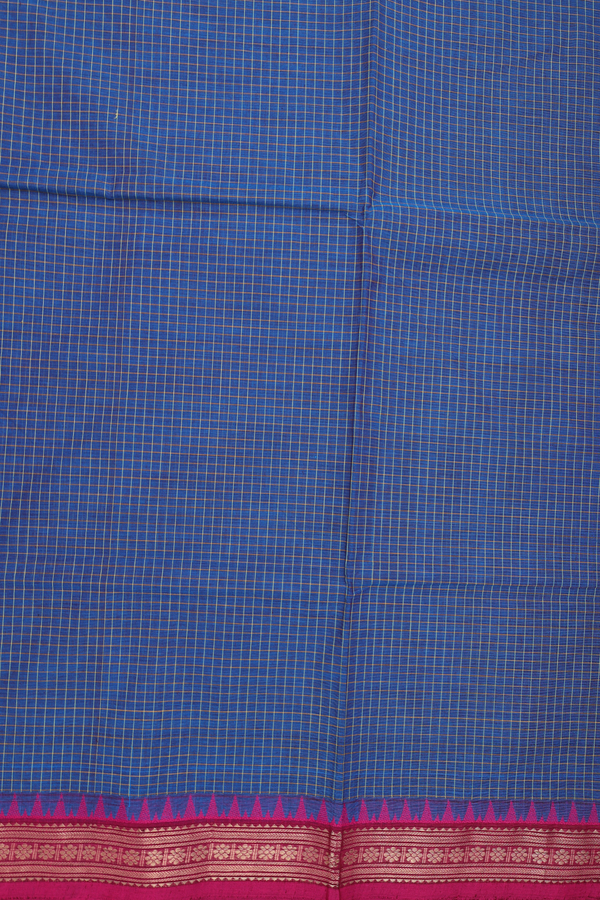 Chettinadu Cotton Saree In Capri Blue With Checks Design
