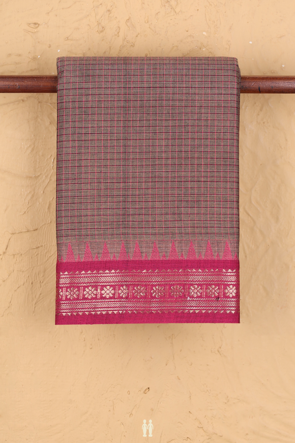 Chettinadu Cotton Saree In Cocoa Brown With Checks Design