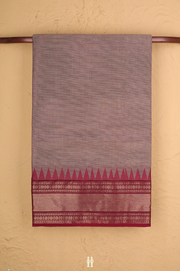 Chettinadu Cotton Saree In Cocoa Brown With Zari Border