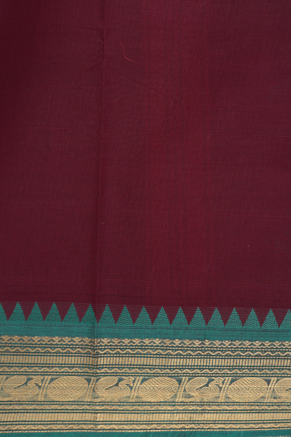 Chettinadu Cotton Saree In Coffee Brown With Threadwork Buttas