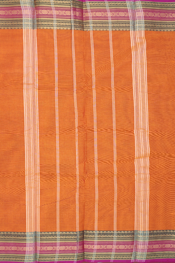 Chettinadu Cotton Saree In Copper Orange With Zari Border