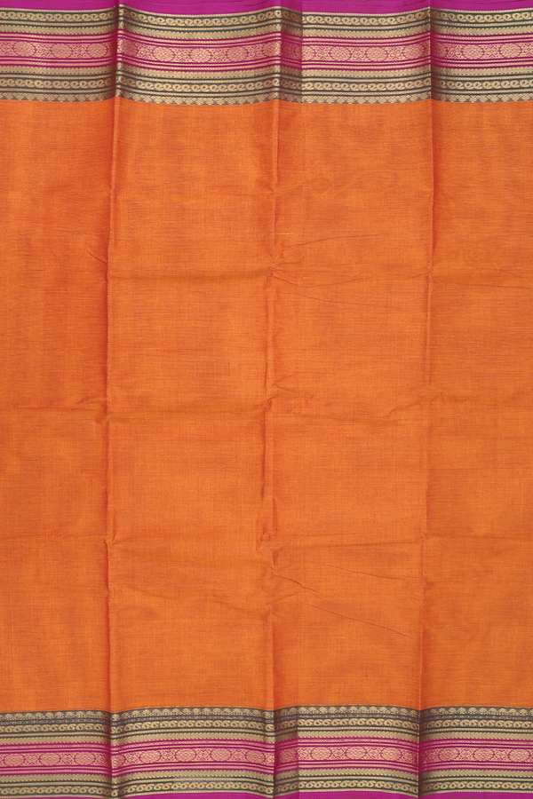 Chettinadu Cotton Saree In Copper Orange With Zari Border