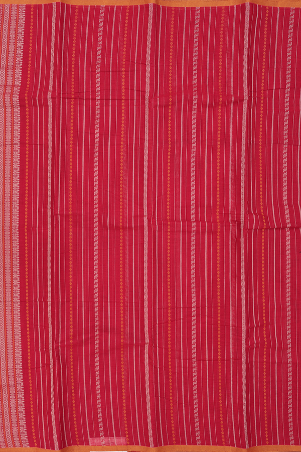 Chettinadu Cotton Saree In Crimson Red With Stripes Design