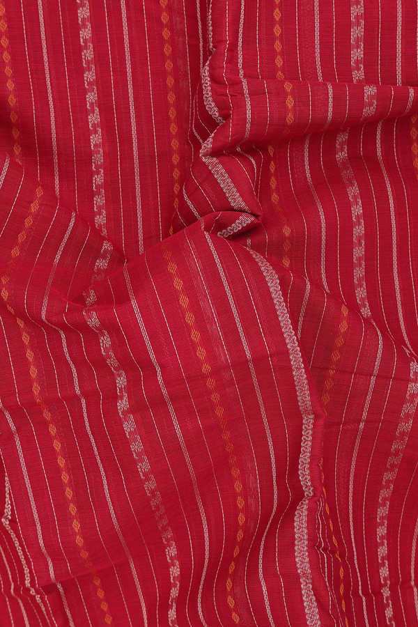 Chettinadu Cotton Saree In Crimson Red With Stripes Design