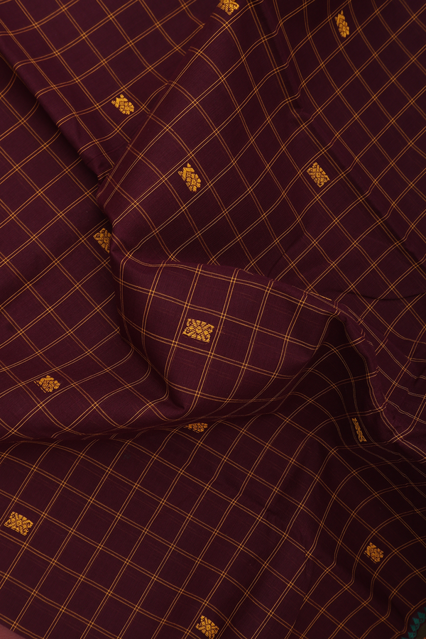 Chettinadu Cotton Saree In Dark Brown With Checks Design