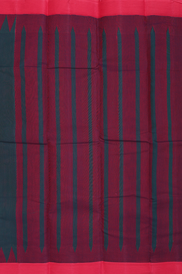 Chettinadu Cotton Saree In Dark Green With Contrast Border