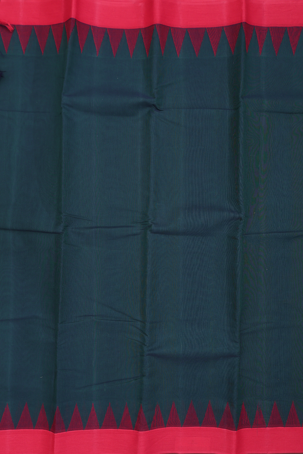 Chettinadu Cotton Saree In Dark Green With Contrast Border