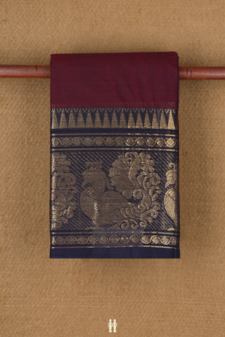 Chettinadu Cotton Saree In Dark Maroon With Peacock Border