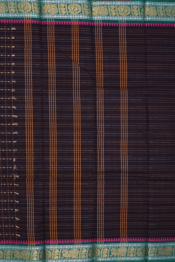 Chettinadu Cotton Saree In Dark Oak Brown With Checks Design