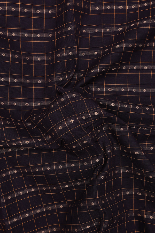 Chettinadu Cotton Saree In Dark Oak Brown With Checks Design