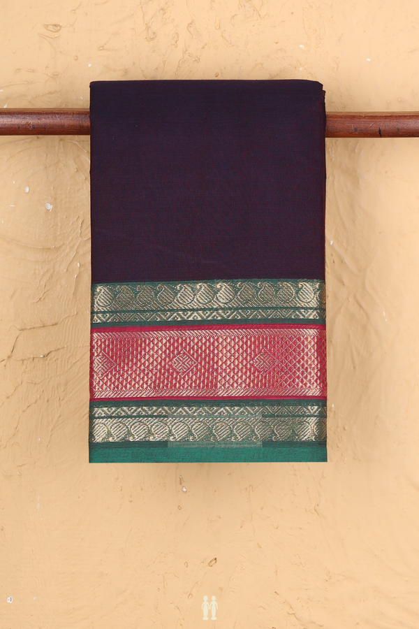 Chettinadu Cotton Saree In Deep Purple With Paisley Border