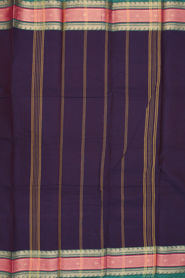 Chettinadu Cotton Saree In Deep Purple With Paisley Border