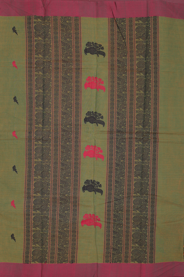 Chettinadu Cotton Saree In Dual Tone With Parrot Buttas