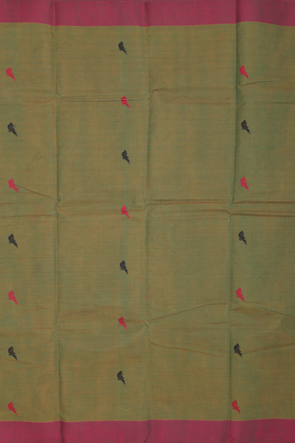 Chettinadu Cotton Saree In Dual Tone With Parrot Buttas