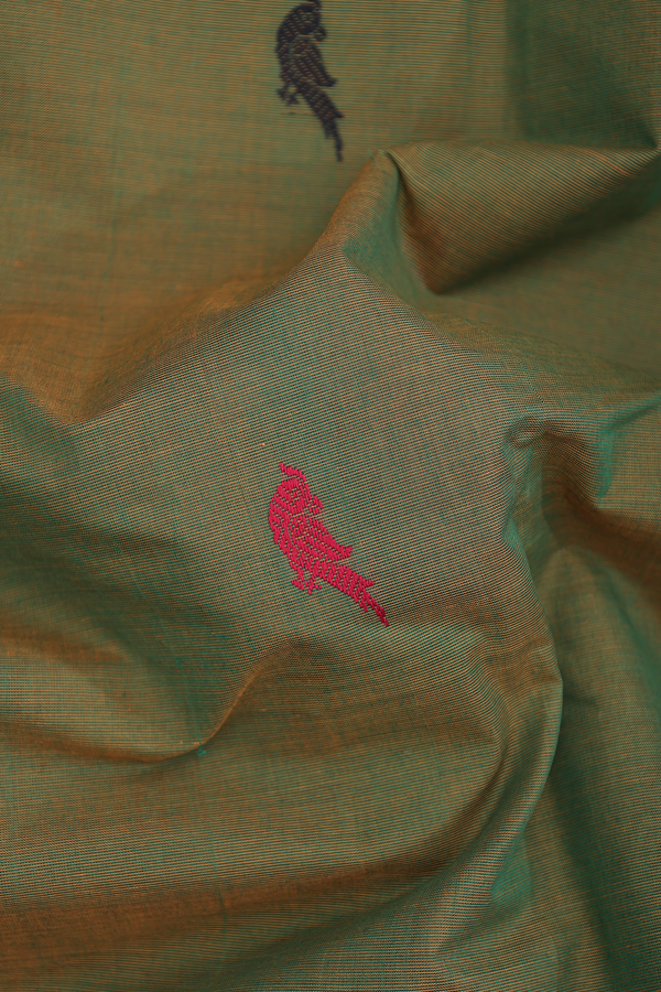 Chettinadu Cotton Saree In Dual Tone With Parrot Buttas