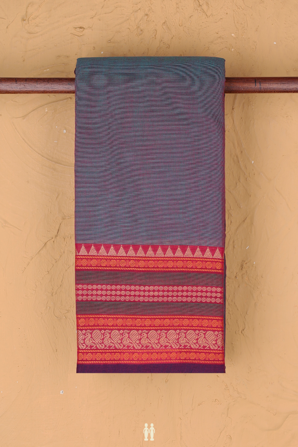 Chettinadu Cotton Saree In Dual Tone With Threadwork Border