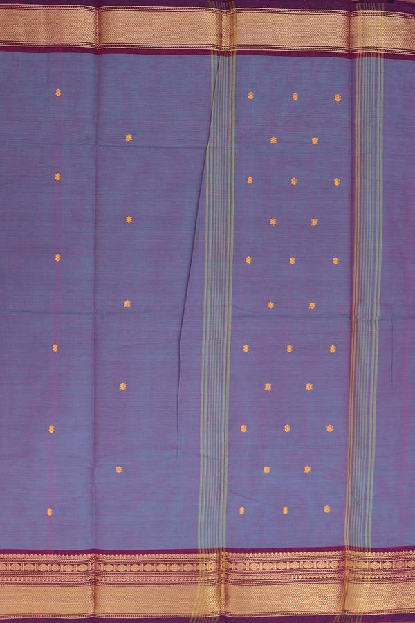 Chettinadu Cotton Saree In Dual Tone With Threadwork Buttas