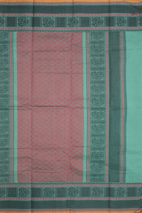 Chettinadu Cotton Saree In Dusty Green With Paisley Buttas
