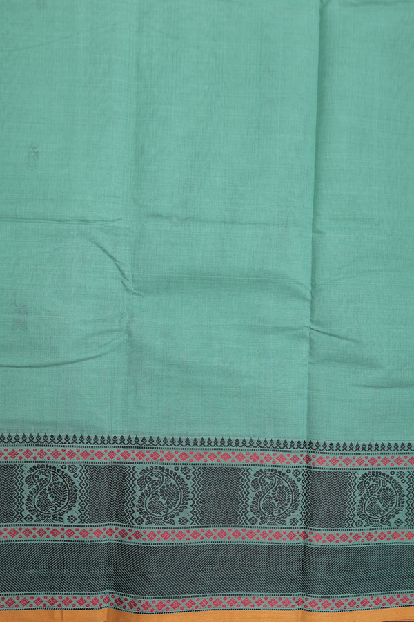 Chettinadu Cotton Saree In Dusty Green With Paisley Buttas