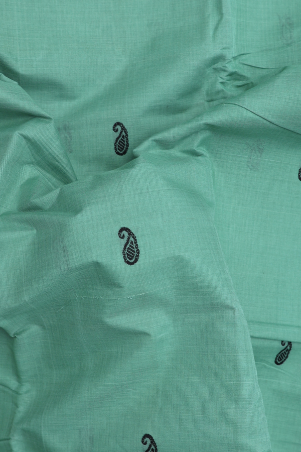 Chettinadu Cotton Saree In Dusty Green With Paisley Buttas