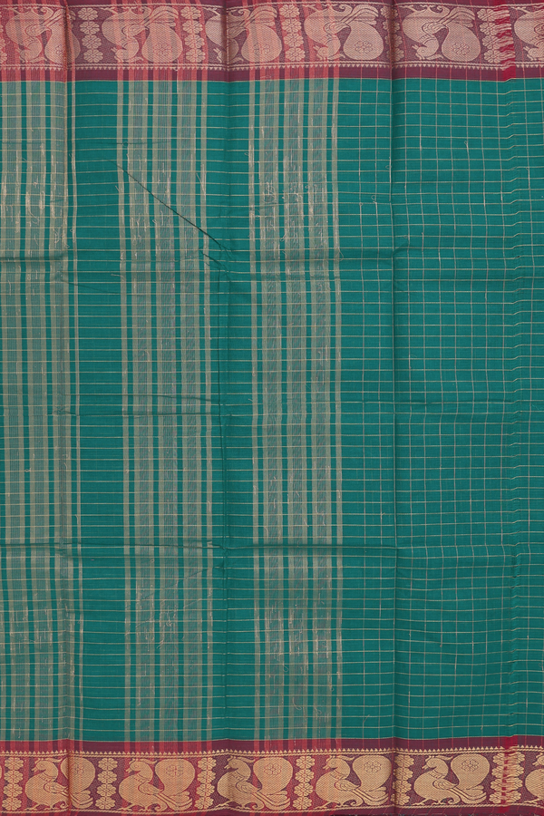 Chettinadu Cotton Saree In Emerald Green With Checks Design