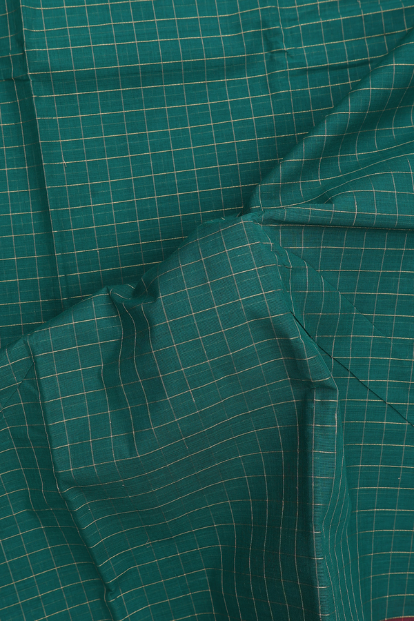 Chettinadu Cotton Saree In Emerald Green With Checks Design