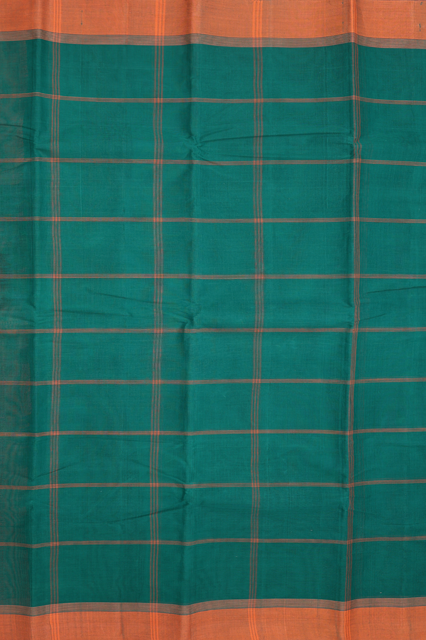 Chettinadu Cotton Saree In Emerald Green With Checks Design