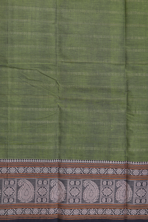 Chettinadu Cotton Saree In Fern Green With Stripes Design