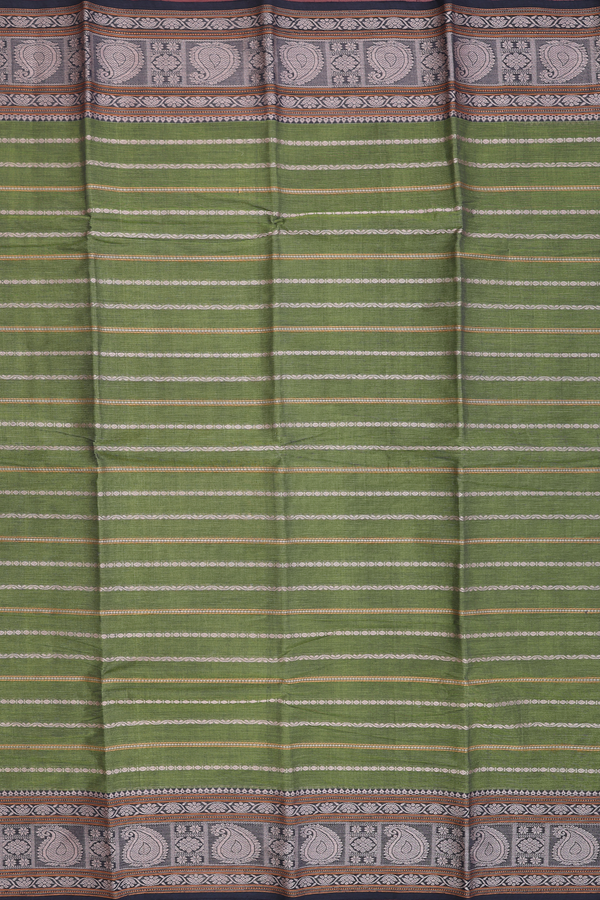 Chettinadu Cotton Saree In Fern Green With Stripes Design