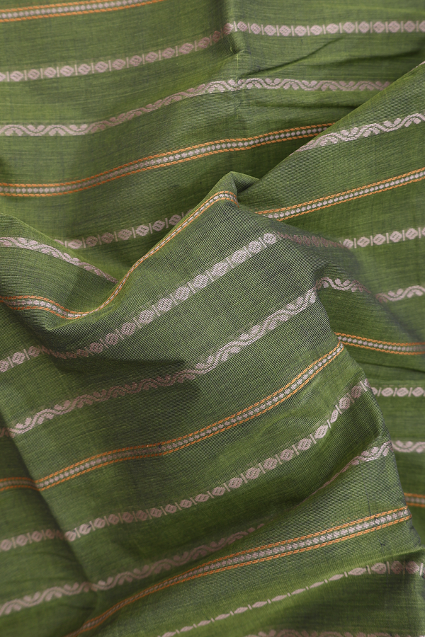 Chettinadu Cotton Saree In Fern Green With Stripes Design