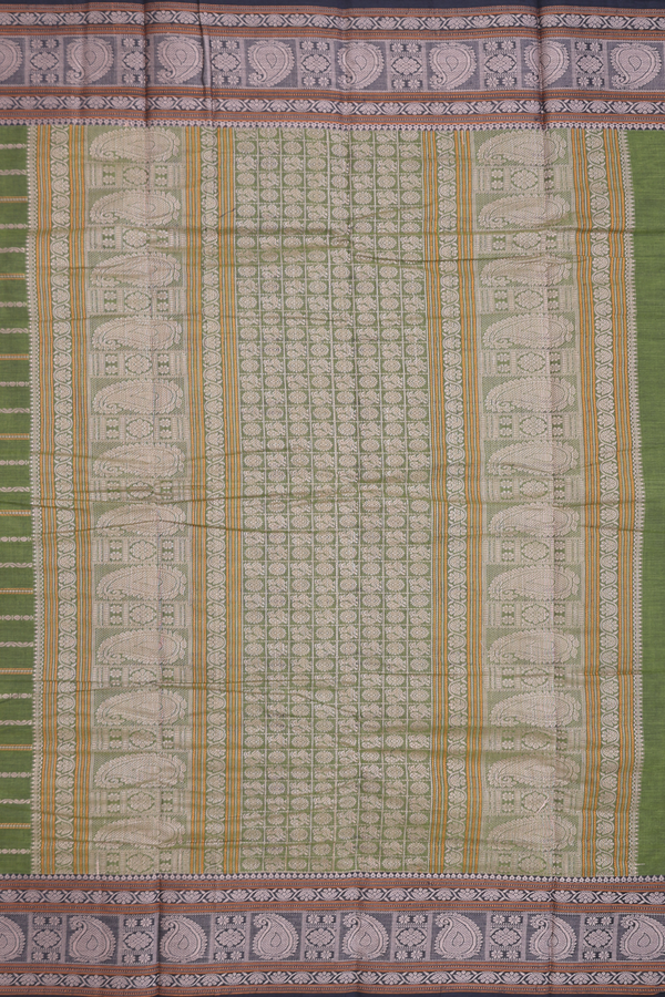 Chettinadu Cotton Saree In Fern Green With Stripes Design