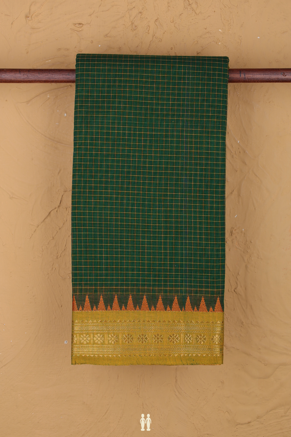 Chettinadu Cotton Saree In Forest Green With Checks Design