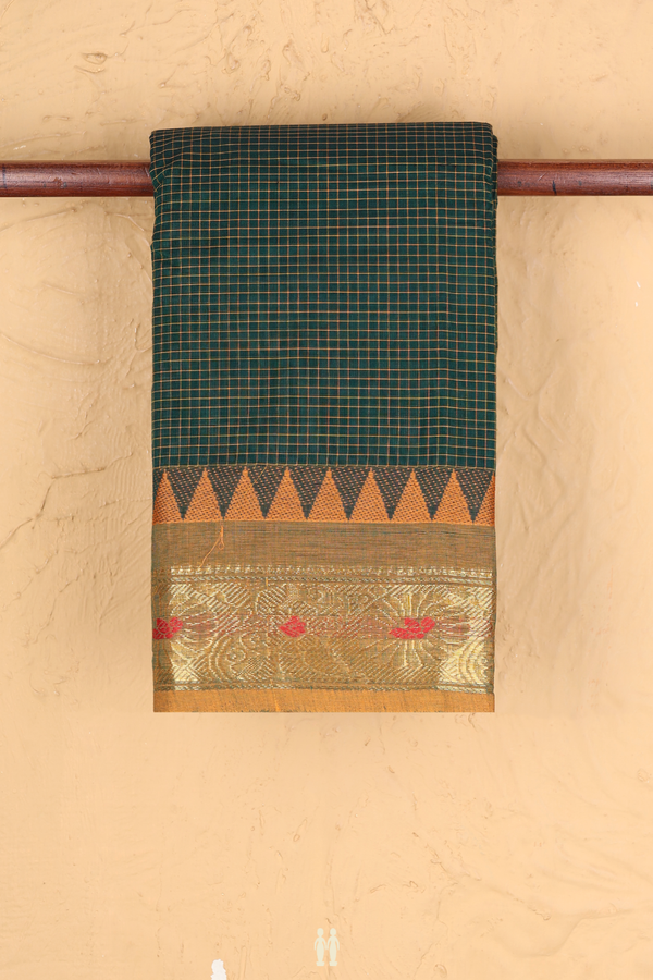 Chettinadu Cotton Saree In Forest Green With Checks Design
