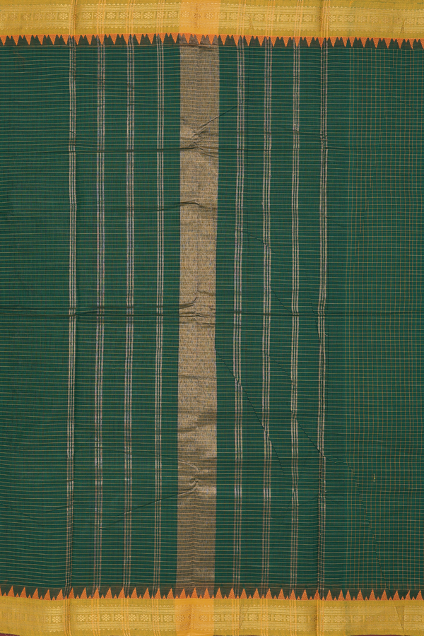 Chettinadu Cotton Saree In Forest Green With Checks Design