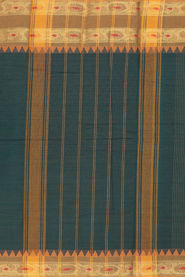 Chettinadu Cotton Saree In Forest Green With Checks Design