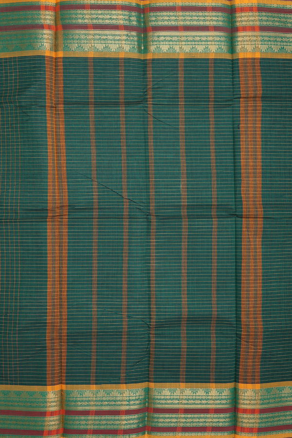 Chettinadu Cotton Saree In Forest Green With Checks Design
