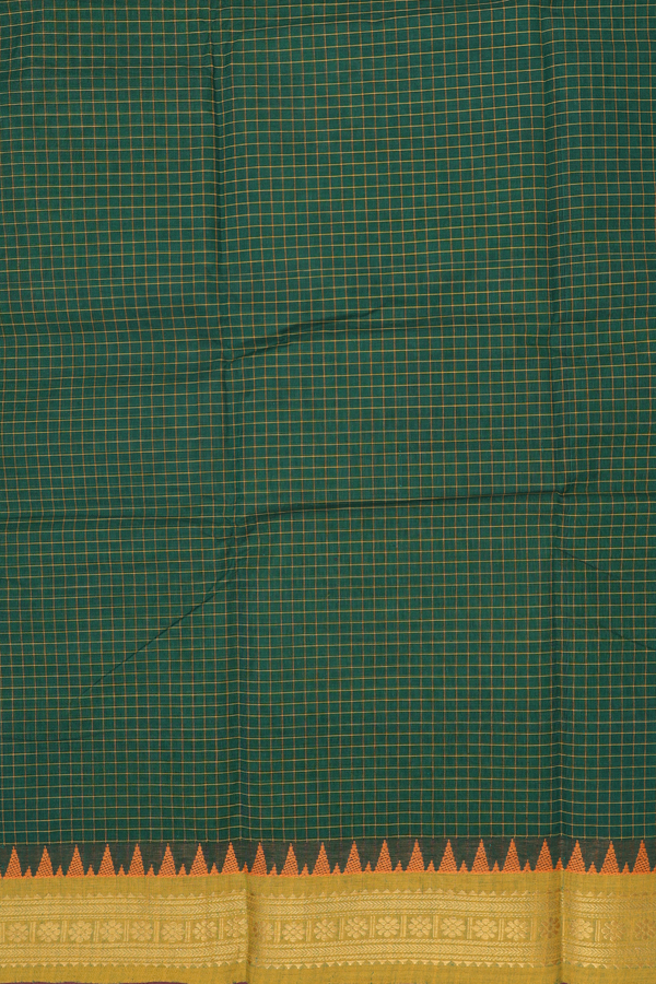 Chettinadu Cotton Saree In Forest Green With Checks Design