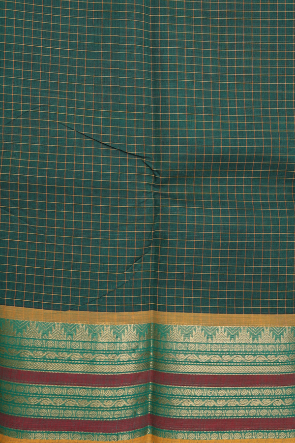 Chettinadu Cotton Saree In Forest Green With Checks Design
