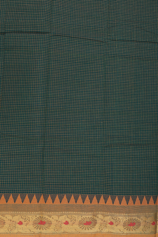 Chettinadu Cotton Saree In Forest Green With Checks Design