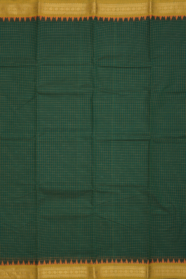 Chettinadu Cotton Saree In Forest Green With Checks Design