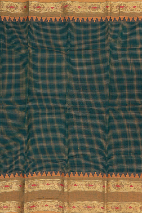 Chettinadu Cotton Saree In Forest Green With Checks Design